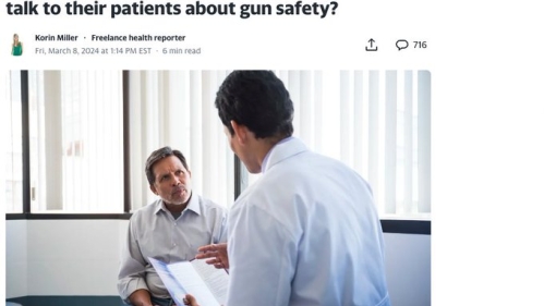 Screenshot of Yahoo Life Article "Gun violence is a public health crisis, the U.S. surgeon general warns. Why don't more doctors talk to their patients about gun safety?"